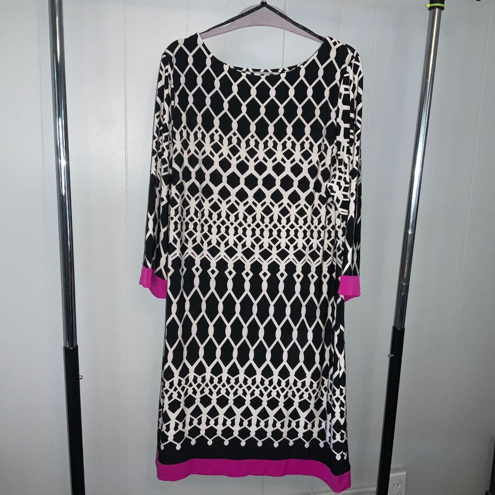 Laura Jeffries blackwhite geometric print sheath dress 18W contrast border print